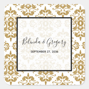 Elegant Black Gold Vintage Wedding Vierkante Sticker
