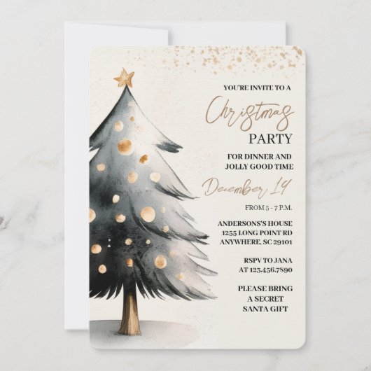 Elegant Black & Gold Watercolor Christmas Kaart (Voorkant)