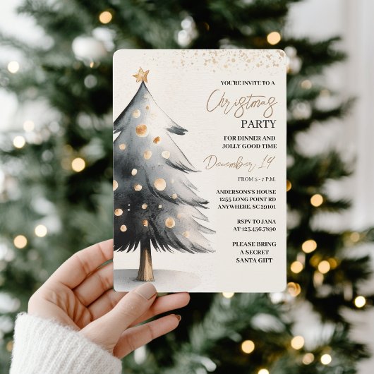 Elegant Black & Gold Watercolor Christmas Kaart