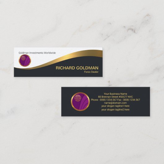 Elegant Black Gold Wave Forex Dealer Mini Visitekaartje (Voorkant / Achterkant)