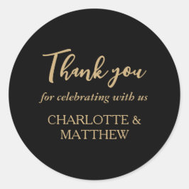 Elegant Black & Gold Wedding Classic Round Sticker