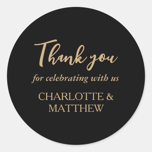 Elegant Black & Gold Wedding Classic Round Sticker (Voorkant)