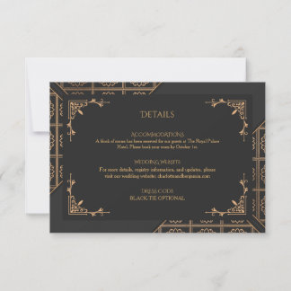 Elegant Black Gold Wedding Details Card Kaart