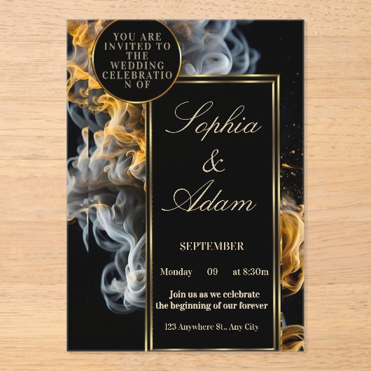 Elegant Black & Gold Wedding Invitation Acryl Uitnodigingen (Voorkant)