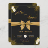 Elegant Black & Gold Wedding Invitation Kaart (Voorkant / Achterkant)