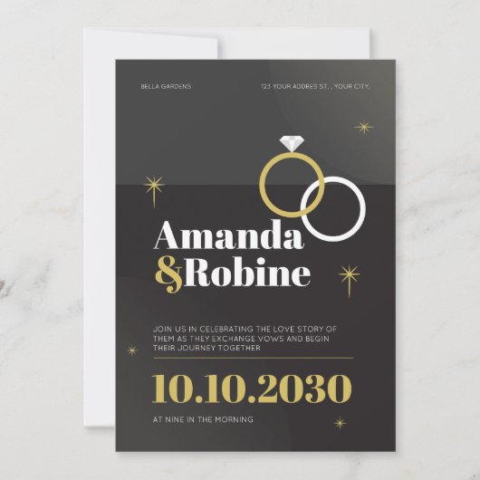 Elegant Black & Gold Wedding Invitation Kaart (Voorkant)