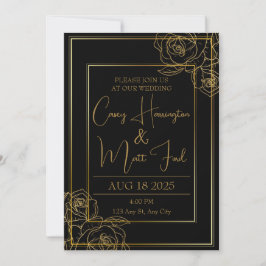 Elegant Black & Gold Wedding Invitation Kaart