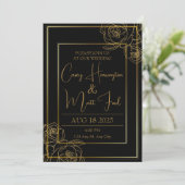 Elegant Black & Gold Wedding Invitation Kaart (Staand voorkant)