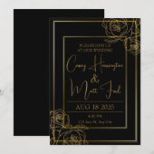 Elegant Black & Gold Wedding Invitation Kaart (Voorkant / Achterkant)