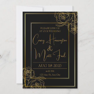 Elegant Black & Gold Wedding Invitation Kaart