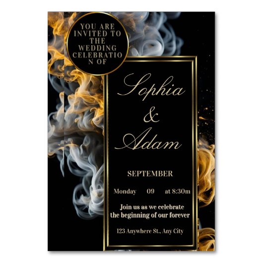 Elegant Black & Gold Wedding Invitation Kaart (Voorkant)