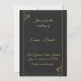 Elegant Black & Gold Wedding Invitation Kaart