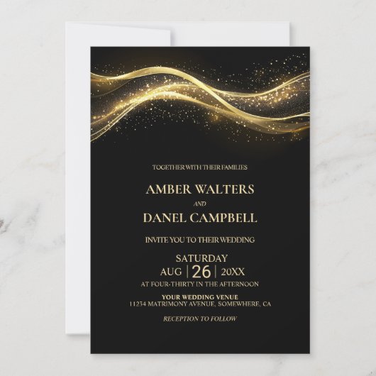 Elegant Black Gold Wedding Kaart (Voorkant)