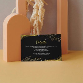 Elegant Black Gold Wedding Leaf Design Details Informatiekaartje