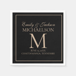 Elegant Black Gold Wedding Monogram Servet