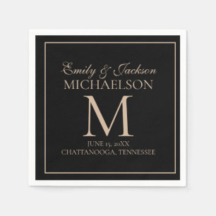 Elegant Black Gold Wedding Monogram Servet
