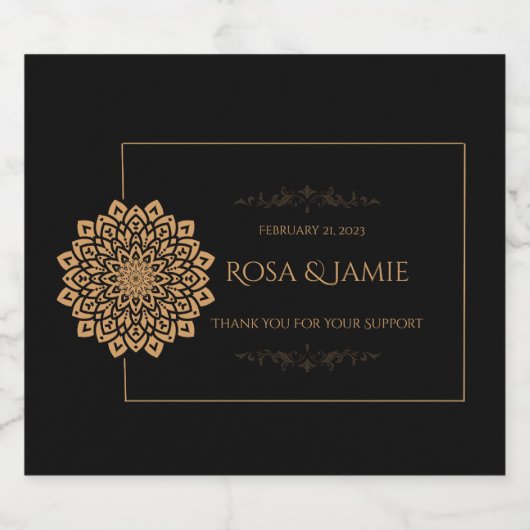 Elegant Black & Gold Wedding – Personalized Sparkling Wijnetiket (Enkel label)