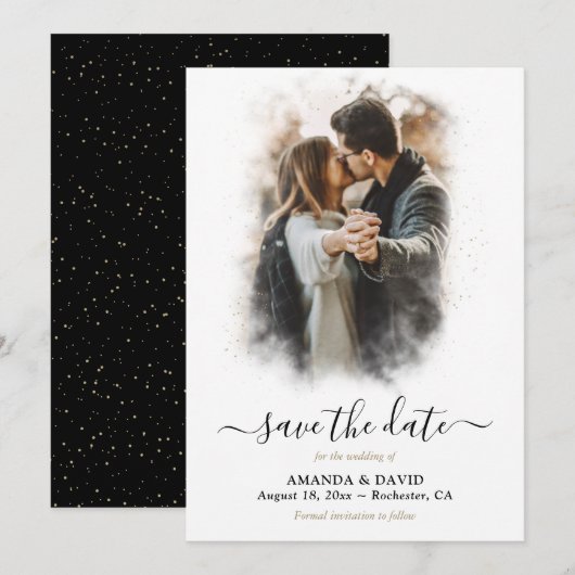 Elegant Black Gold Wedding Photo Save the Date (Voorkant / Achterkant)