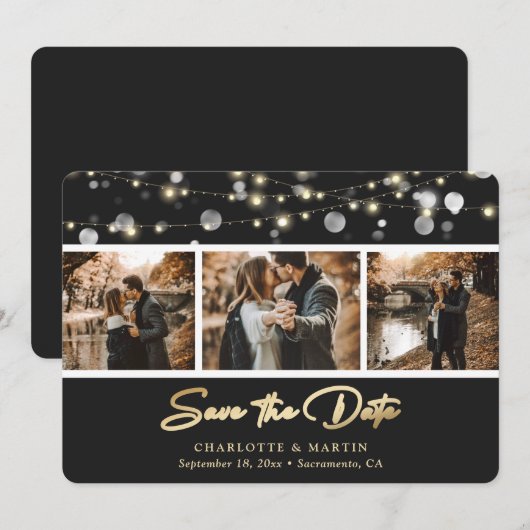 Elegant Black Gold Wedding Photo Save the Date (Voorkant / Achterkant)