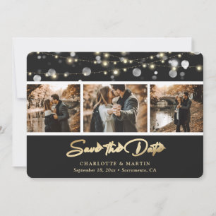 Elegant Black Gold Wedding Photo Save the Date