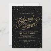 Elegant Black & Gold Wedding Rehearsal Dinner Kaart (Voorkant)