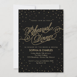 Elegant Black & Gold Wedding Rehearsal Dinner Kaart