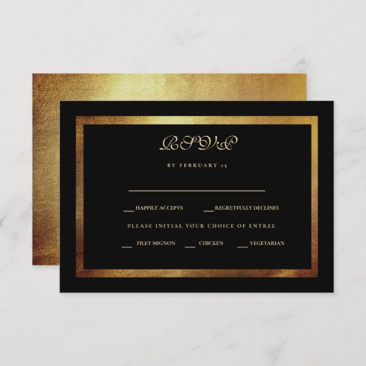 Elegant Black & Gold Wedding RSVP (Voorkant / Achterkant)