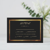 Elegant Black & Gold Wedding RSVP Kaartje (Staand voorkant)
