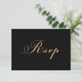 Elegant Black Gold Wedding RSVP Kaartje (Staand voorkant)