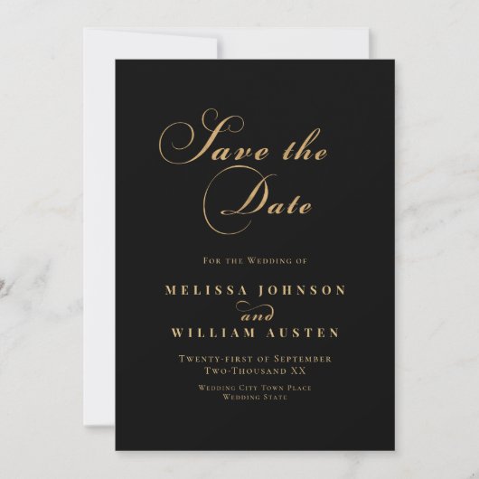 Elegant Black Gold Wedding Save The Date (Voorkant)