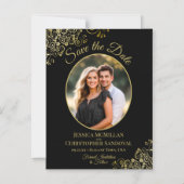 Elegant Black & Gold Wedding Save the Date Photo Magnetische Uitnodiging (Voorkant)