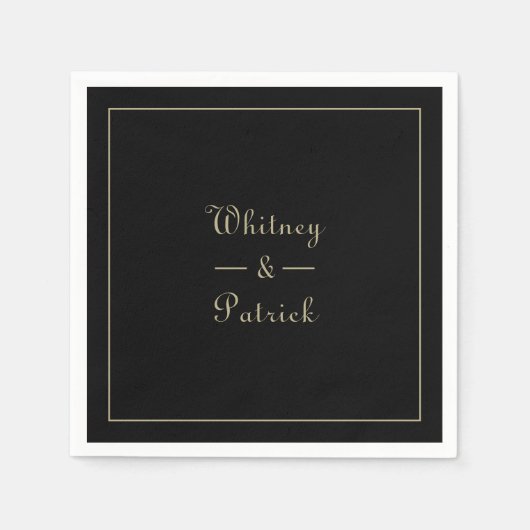 Elegant Black Gold Wedding Script Minimalist Chic Servet (Voorkant)