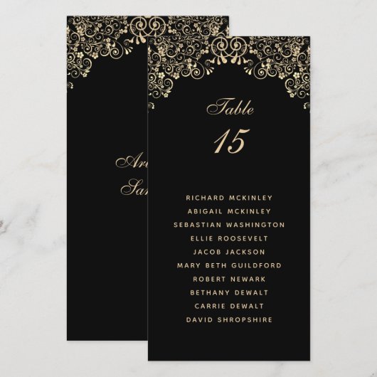 Elegant Black Gold Wedding Seating Chart (Voorkant / Achterkant)