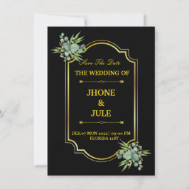 Elegant Black Gold Wedding Uitnodiging