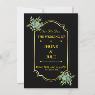Elegant Black Gold Wedding Uitnodiging