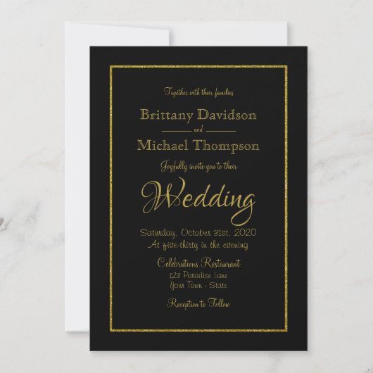 Elegant Black Gold Wedding Uitnodiging (Voorkant)