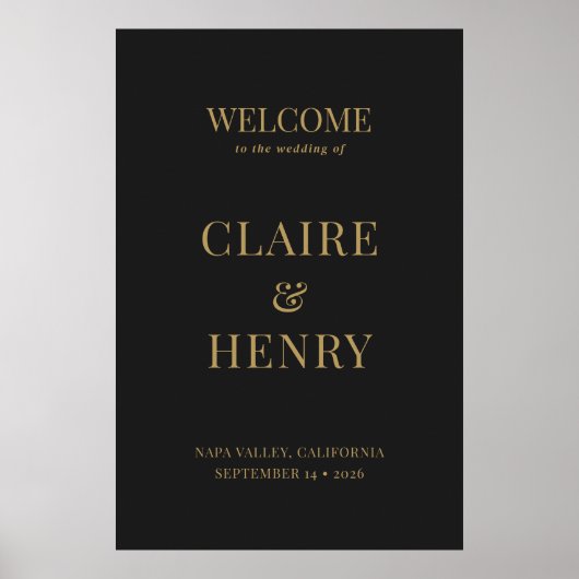 Elegant Black Gold Wedding Welcome Sign Poster (Voorkant)
