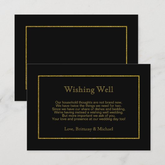 Elegant Black Gold Wedding Wishing Well Poem Informatiekaartje (Voorkant / Achterkant)