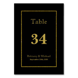 Elegant Black Gold Weduwtable Number Kaart