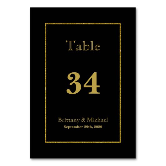 Elegant Black Gold Weduwtable Number Kaart (Voorkant)
