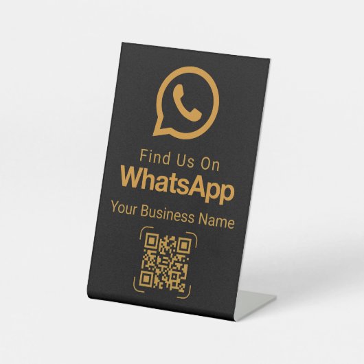 Elegant Black Gold WhatsApp QR Code Business Sign Reclamebord Met Voetstuk (Voorkant)