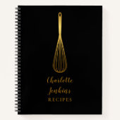 Elegant Black Gold Whisk Recipe Cookbook Script Notitieboek (Voorkant)