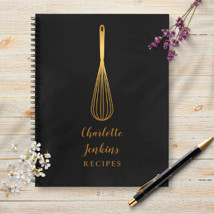 Elegant Black Gold Whisk Recipe Cookbook Script Notitieboek