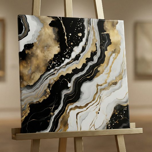Elegant Black Gold & White Agate Marble Fluid Art Tegeltje