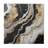 Elegant Black Gold & White Agate Marble Fluid Art Tegeltje (Voorkant)