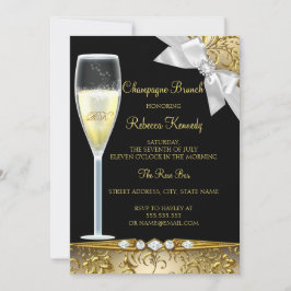 Elegant Black Gold White Champagne Brunch Invite Kaart