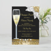 Elegant Black Gold White Champagne Brunch Invite Kaart (Staand voorkant)
