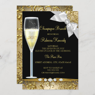 Elegant Black Gold White Champagne Brunch Invite Kaart