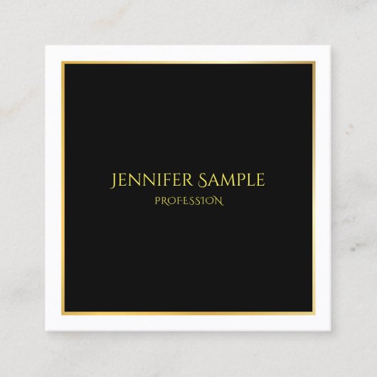 Elegant Black Gold White Luxureuze Sjabloon Vierkante Visitekaartje (Voorkant)