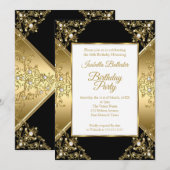 Elegant Black Gold White Pearl Birthday 2 Kaart (Voorkant / Achterkant)